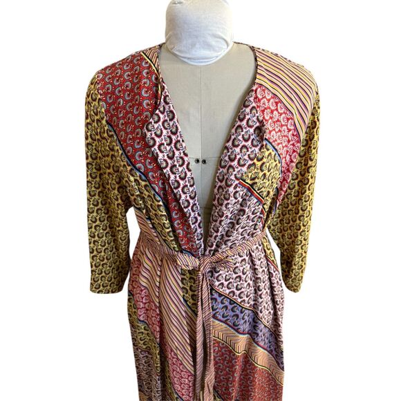 CAbi Poet Jacket Kimono Belted Bold Boho Patchwork Topper Cardigan Multicolor L - Picture 4 of 8